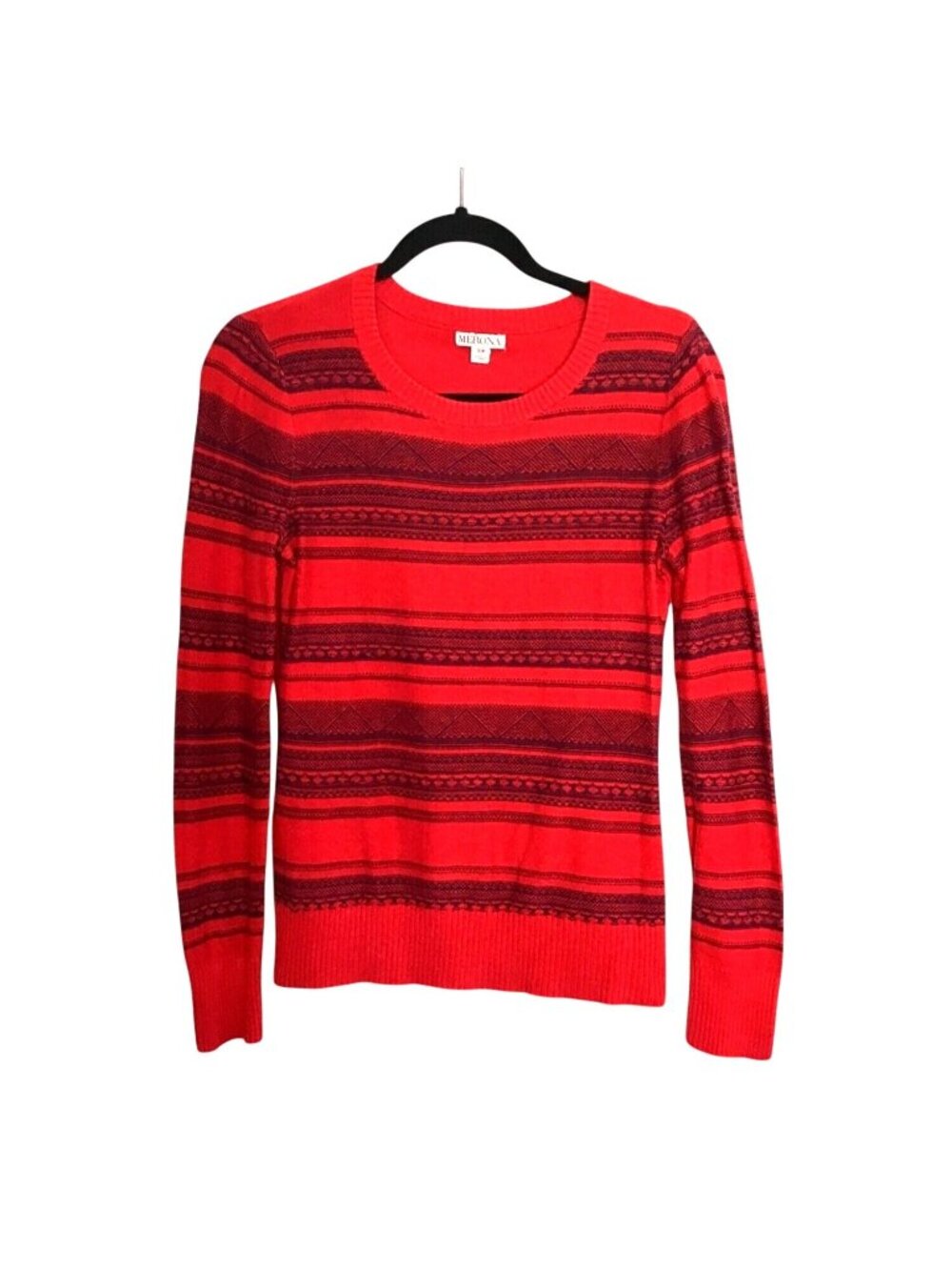 MERONA- WOMENS RED/NAVY CREW NECK LONG SLEEVE SWEATER SIZE SMALL